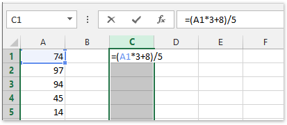 instert mac excel equation for column